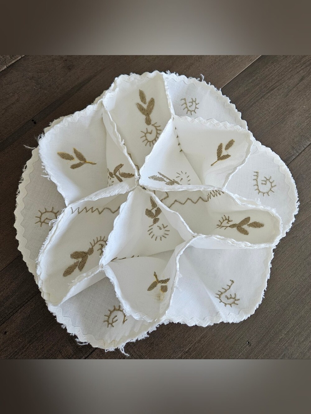 Vintage Fabric Linen Dinner Roll Biscuit Bread Warmer Holder Floral Embroidered